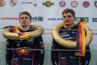 Emil Frey Racing's Chris Lulham (L) and Max Verstappen (R) after winning the ninth round of the Nurburgring Endurance Series - Source: Getty